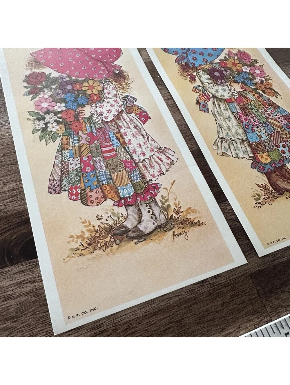 2 Vtg 1970 Holly Hobbie Decoupage Ephemera Red Blue Bonnet Print 4.5”X 10.5” Amy